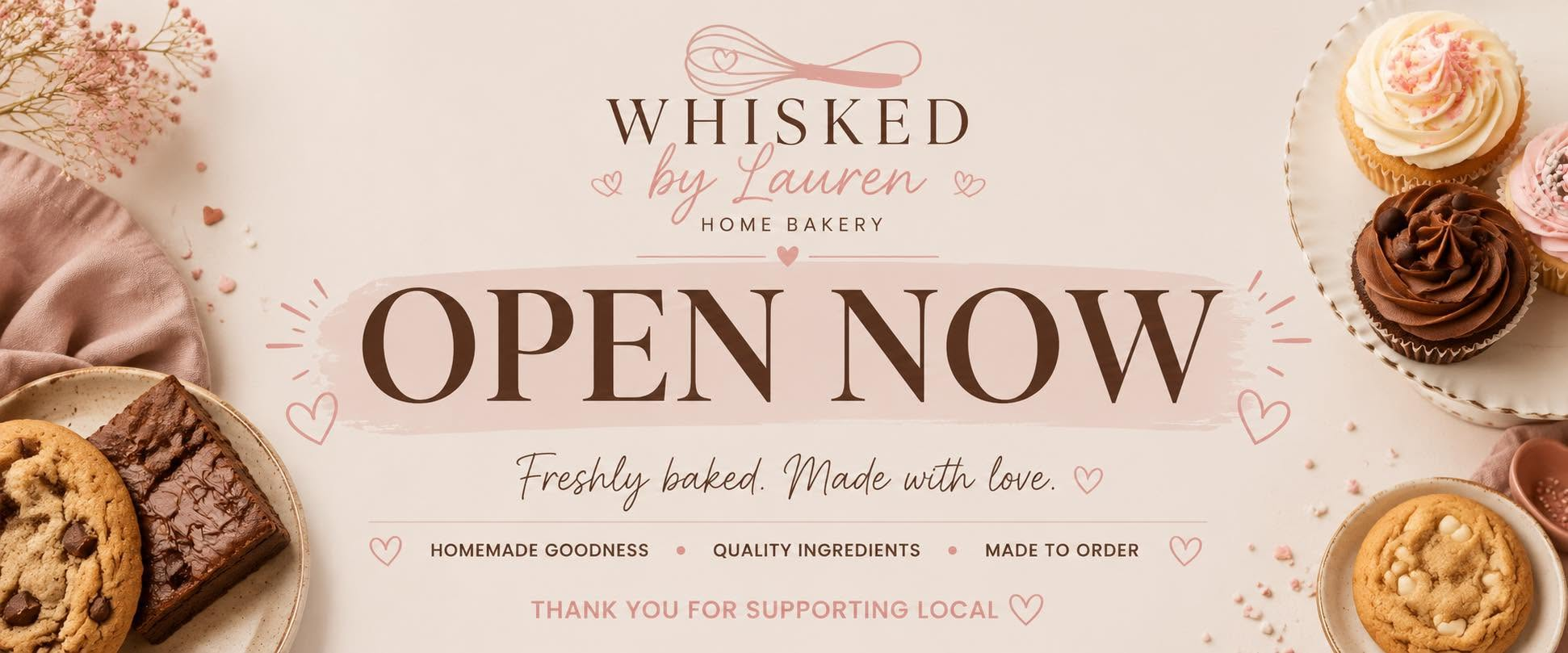 Whisked by Lauren - open now, freshly baked cupcakes, cookies and brownies