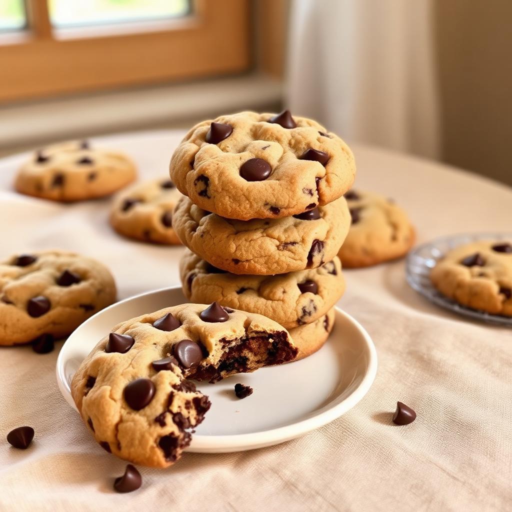 Stack of homemade chocolate chip cookies