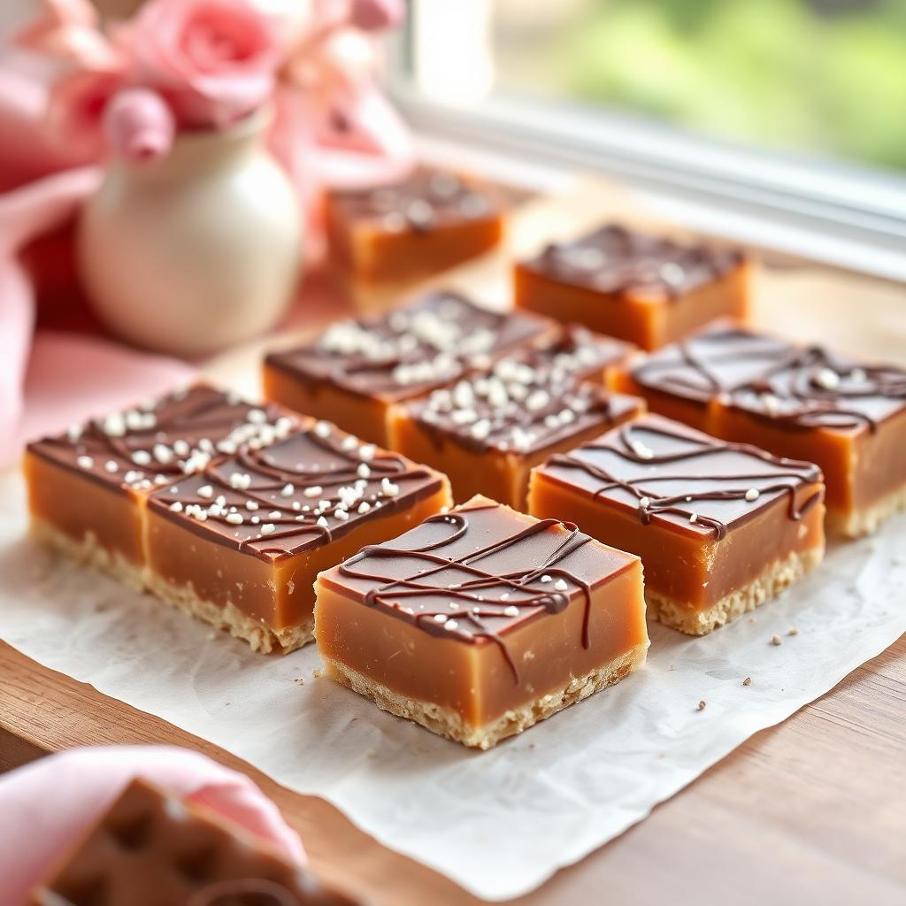 Caramel slice with chocolate drizzle